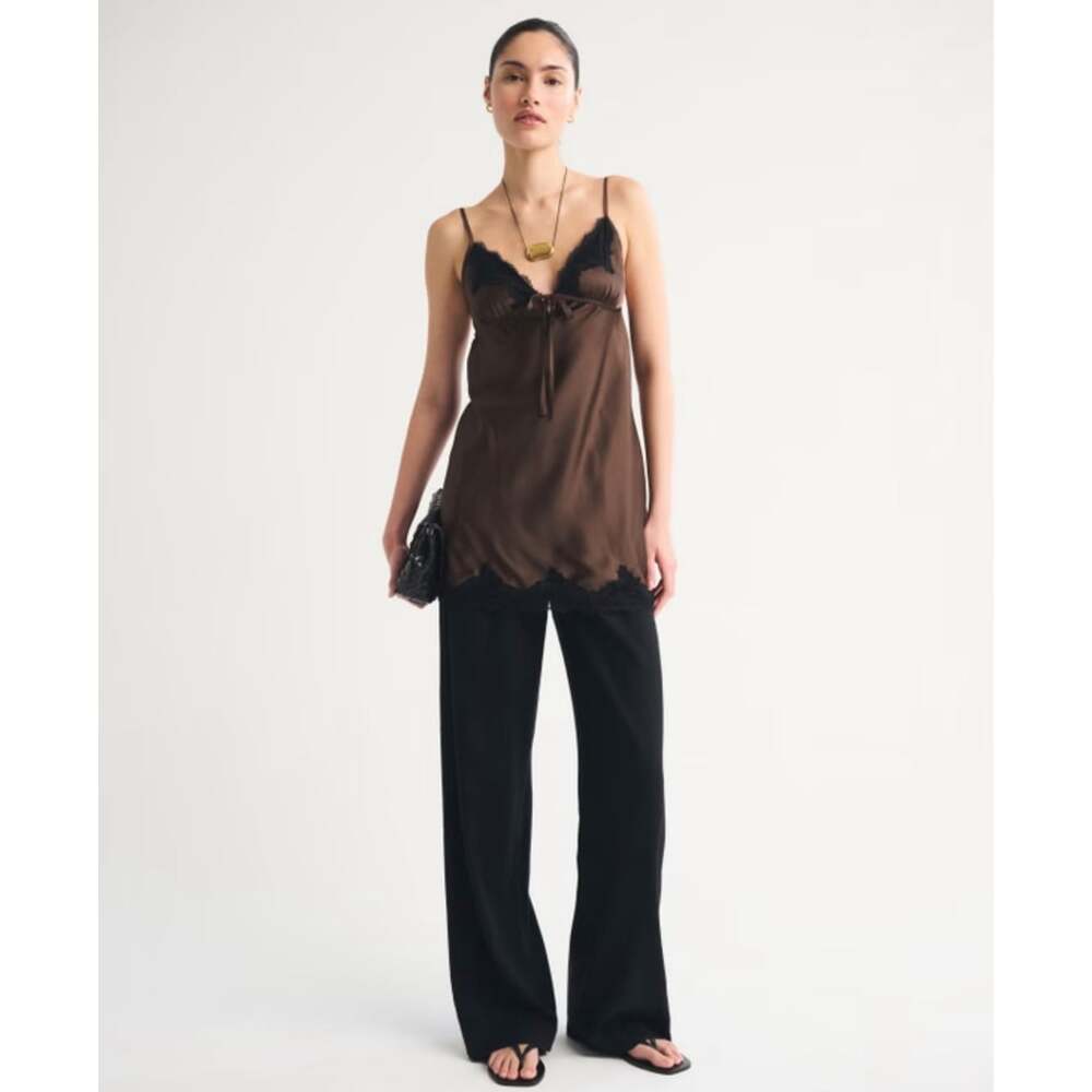 Abercrombie A&F Sloane Linen Blend Wide Leg Pants Women’s 26/2 Long Black